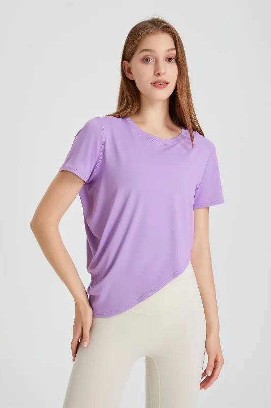 Women's Office Outfit Asymmetric Hem Short Sleeve T-Shirt