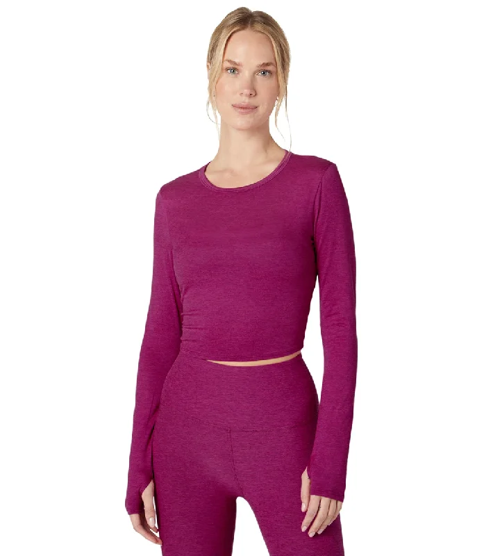 Women's Functional Outdoor Garments Beyond Yoga Featherweight Sunrise Cropped Pullover Magenta Heather