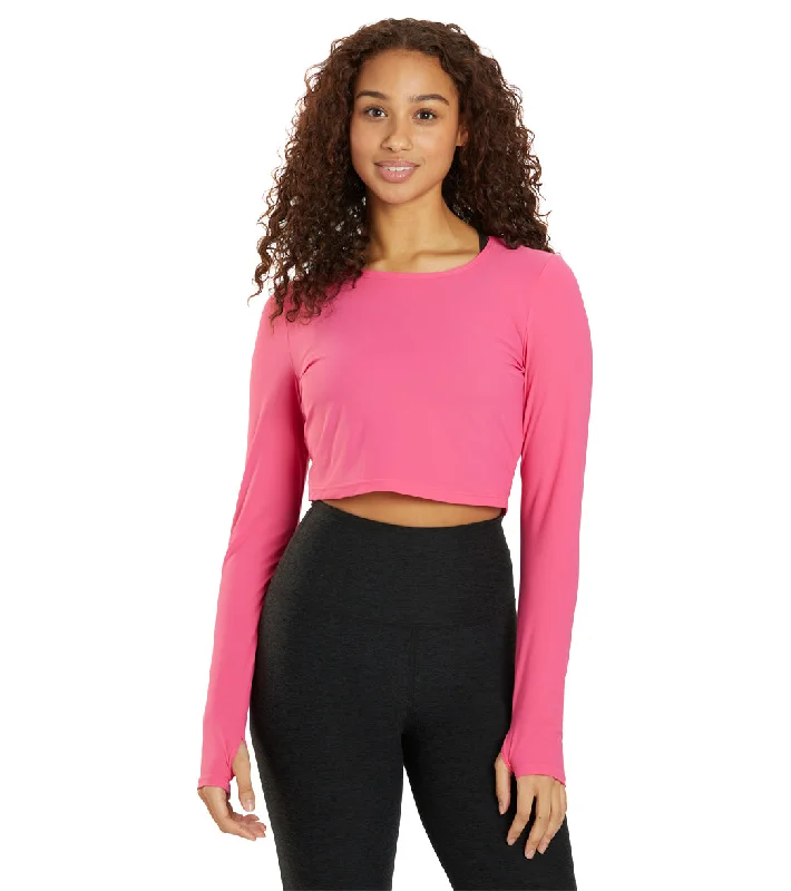 Women's Cozy Outfit For Lounging Beyond Yoga Performance Knit Resilient Cropped Pullover Pink Energy