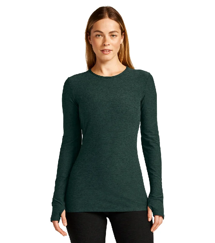 Women's Outerwear Attire Beyond Yoga Spacedye Classic Crew Pullover Midnight Green Heather