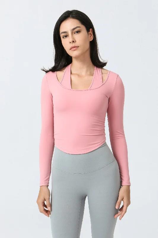 Formal Garments For Women Halterneck Long Sleeve Crop Top