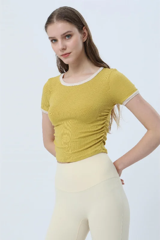 Women's Seasonal Garments Ribbed Contrast Trim Short Sleeve T-Shirt