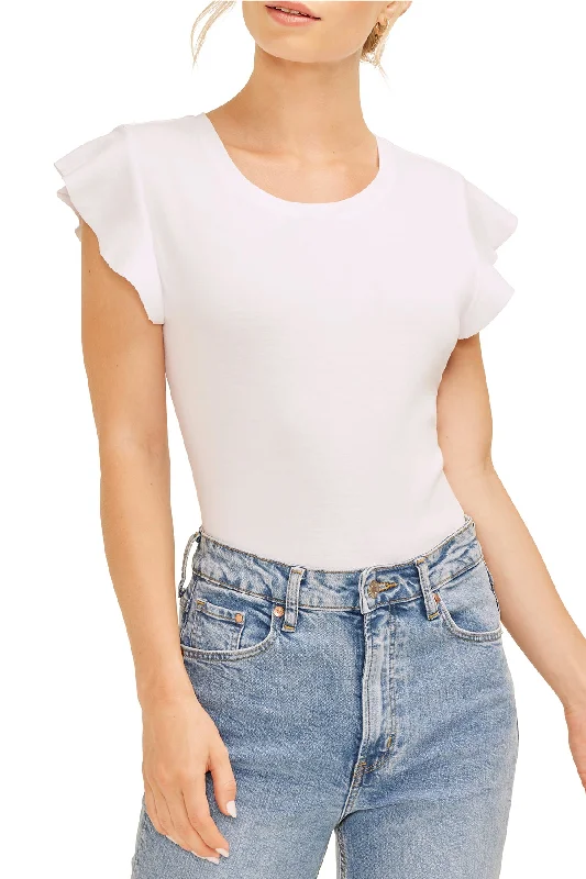 Timeless Women's Outfit Ruffle Sleeve Crew Neck (White)