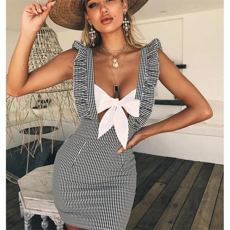 Women's Casual Outfit Striped Ruffles Dress