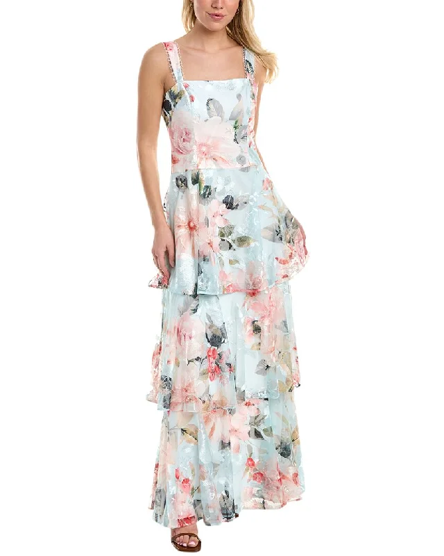 Comfortable Outfit For Women Aidan Mattox Printed Embroidered Sleeveless Gown