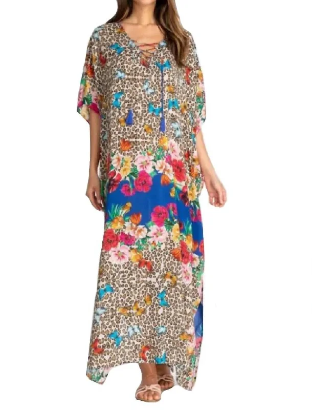 Women's Everyday Attire Bella Lace Up Maxi Kaftan Dress in Multi