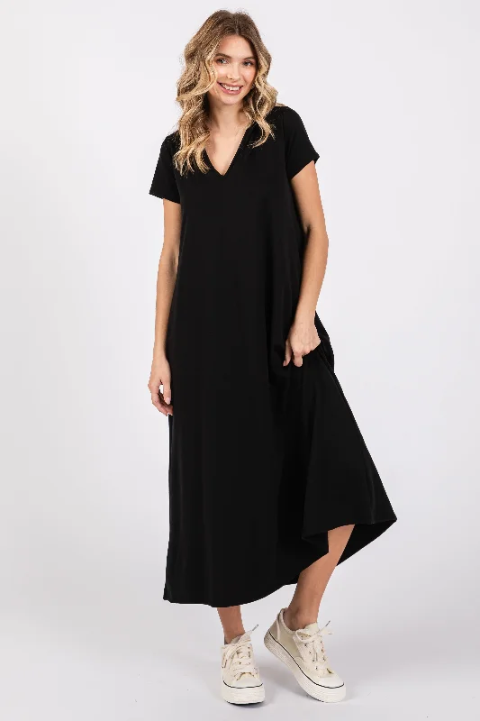 Women's Resort Garments Black Fleece Hooded Midi Dress