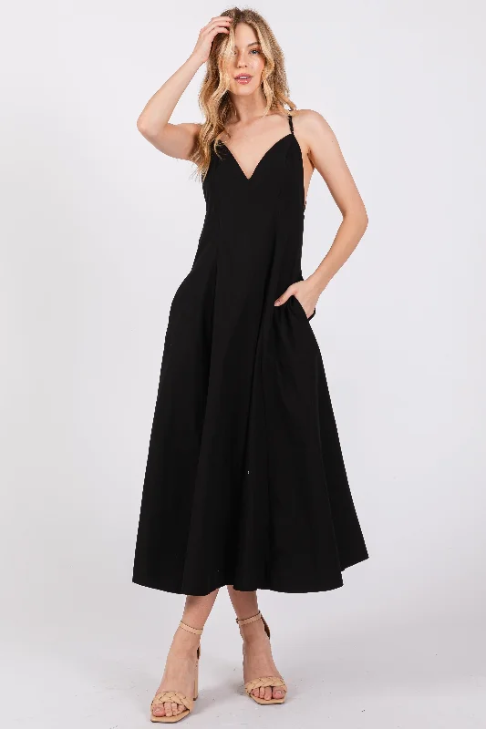 Women's High-Fashion Garments Black V-Neck Maxi Dress