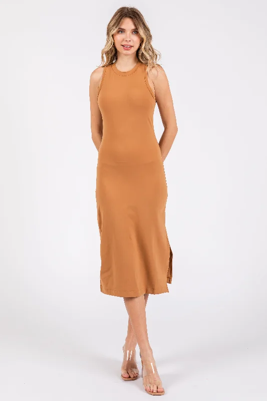 Charming Women's Garments Camel Sleeveless Racerback Bodycon Dress