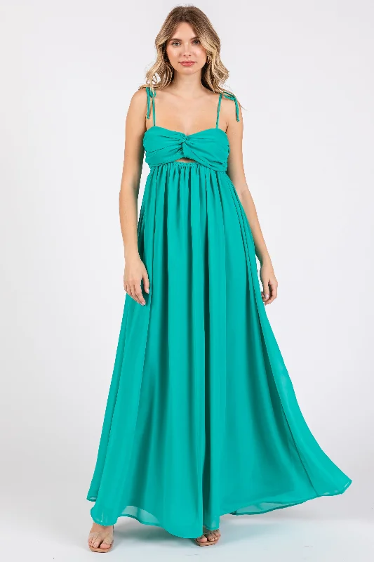 Women's Outerwear Garments Jade Chiffon Sleeveless Cutout Front Maxi Dress