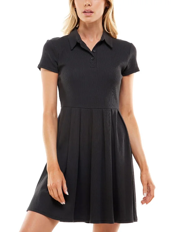 Women's Travel Attire Juniors Womens Rib-Knit Short Sleeves Fit & Flare Dress