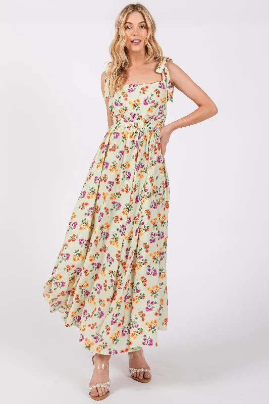 Women's Apparel And Garments Light Olive Floral Open Back Midi Dress