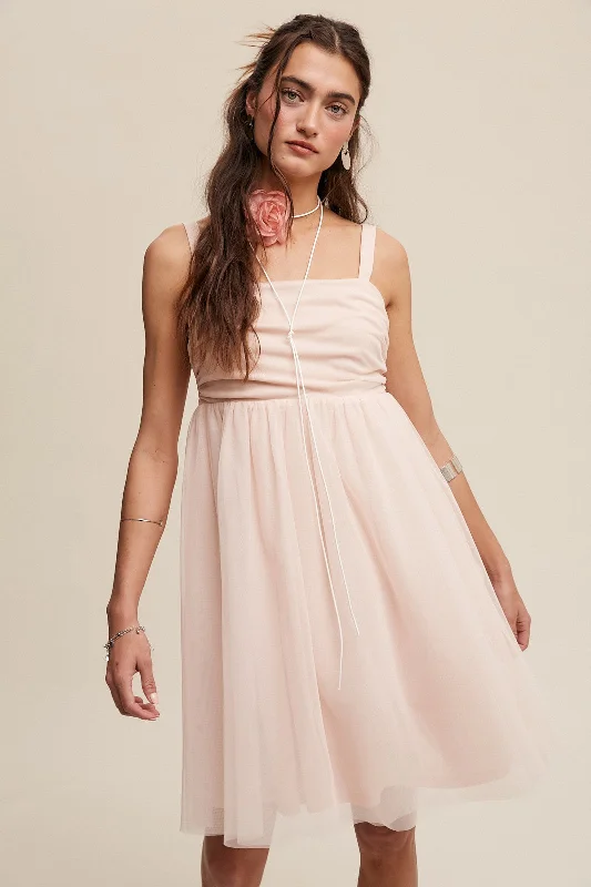 Women's Garments Light Pink Tulle Skirt Dress