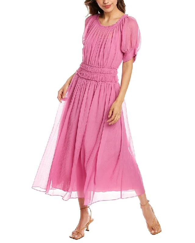 Women's Trendy Attire Rebecca Taylor Pleated Silk-Blend Midi Dress