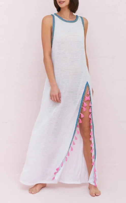 Affordable Women's Attire Tassel Slit Dress in White