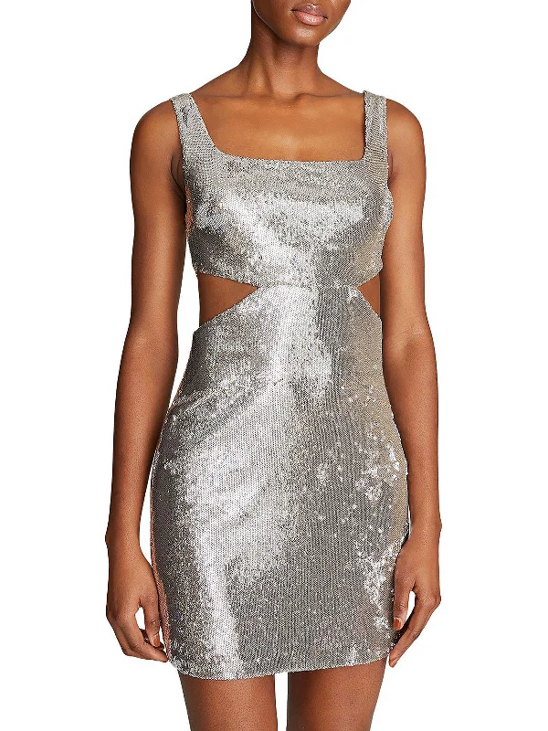 Women's Plus-Size Outfit Womens Cut-out Sequin Mini Dress