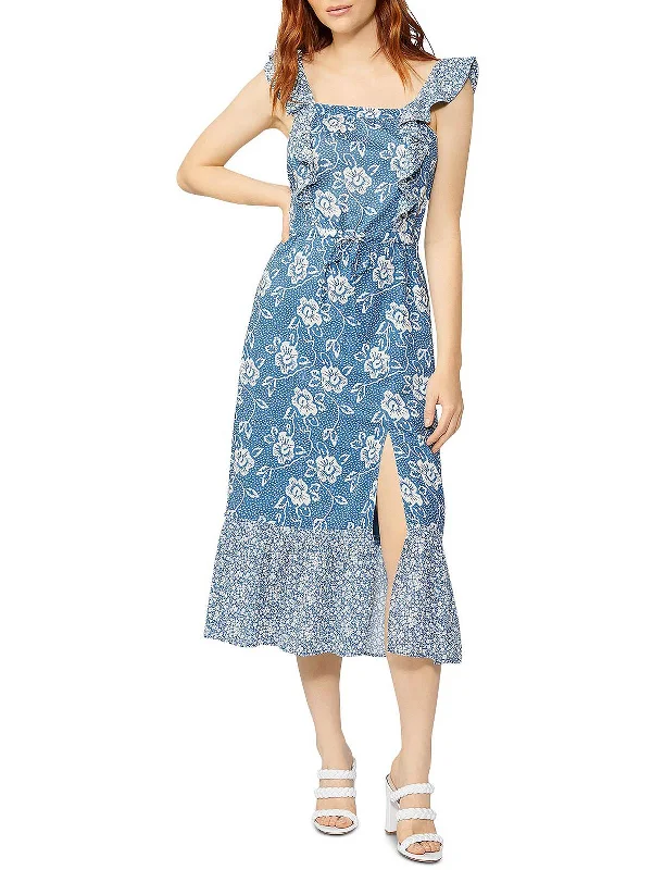 Women's Classic Outfit Womens Floral Print Tea-Length Fit & Flare Dress