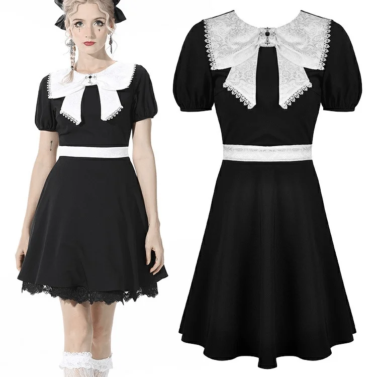 Women's Casual Outfit Women's Gothic Bowknot Collar White Short Dress