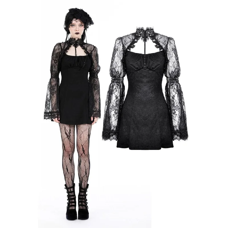 Women's Attire Women's Gothic Cutout Stand Collar Lace Dress