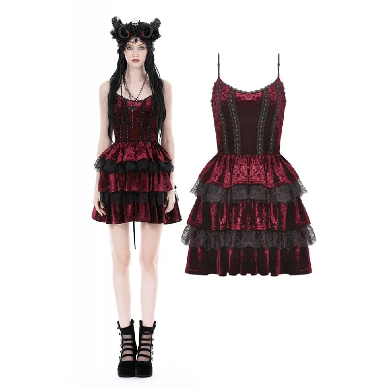 Women's Stylish Casual Garments Women's Gothic Layered Lace Splice Velvet Slip Dress