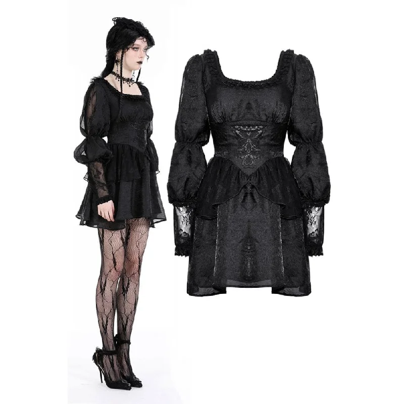 Women's Casual Outfit Women's Gothic Puff Sleeved Mesh Splice Dress