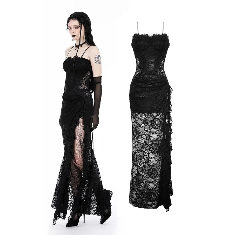 Women's Plus-Size Attire Women's Gothic Side Slit Ruffled Lace Slip Wedding Dress