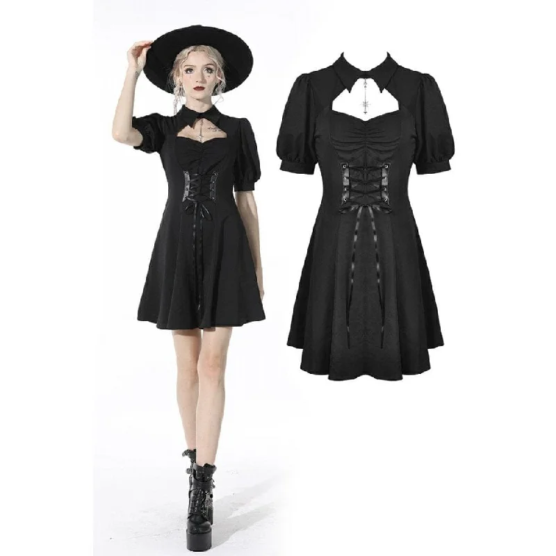 Women's Active Garments For Workouts Women's Gothic Strappy Cutout Black Pleated Dress