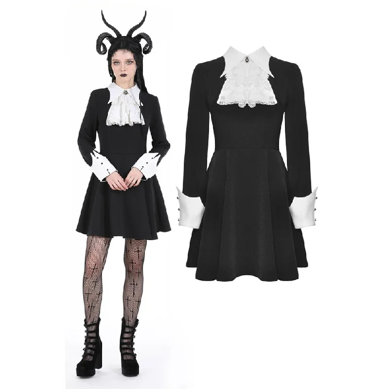 Women's Casual Garments Women's Gothic Turn-down Collar Double Color Ruffled Dress