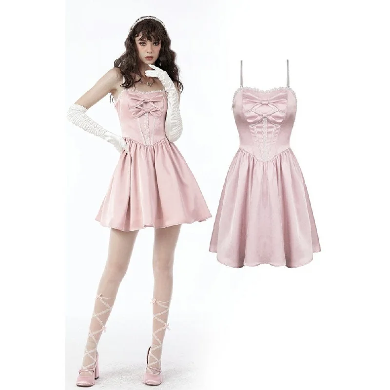 Women's Outfit For The Office Women's Lolita Pink Bowknot Slip Dress