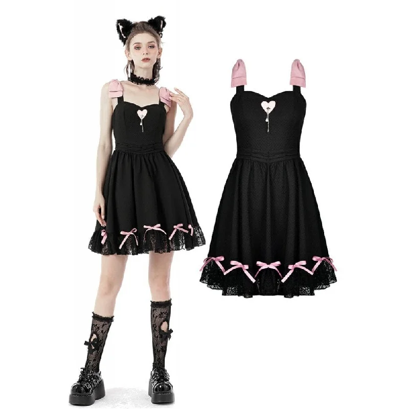 Women's Professional Outfit Women's Lolita Pink Bowknots Lace Slip Dress