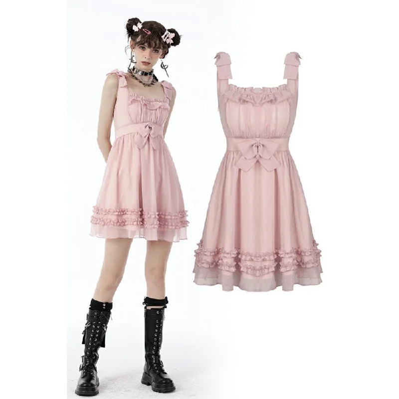 Women's Functional Outfit For Outdoor Activities Women's Lolita Pink Ruffles Bowknot Slip Dress