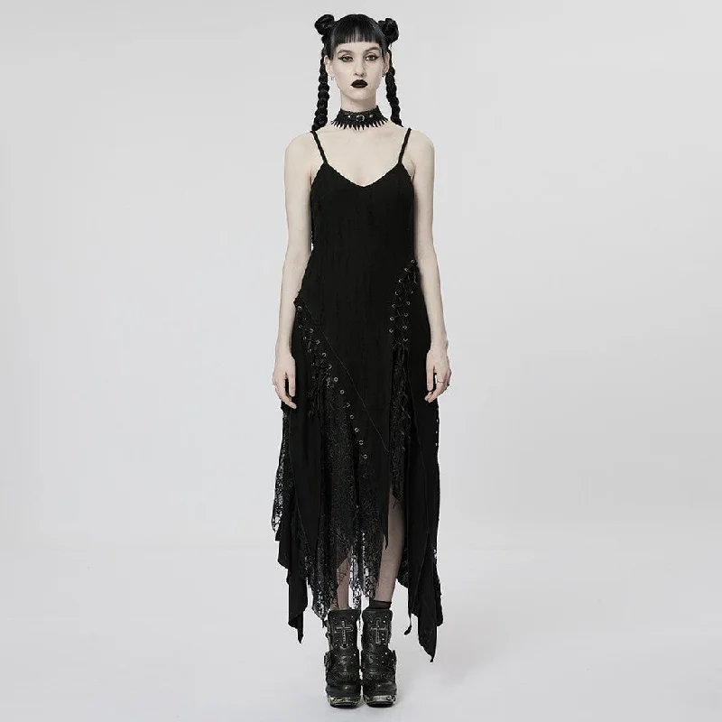 Modern Women's Attire Women's Punk Irregular Mesh Splice Slip Dress