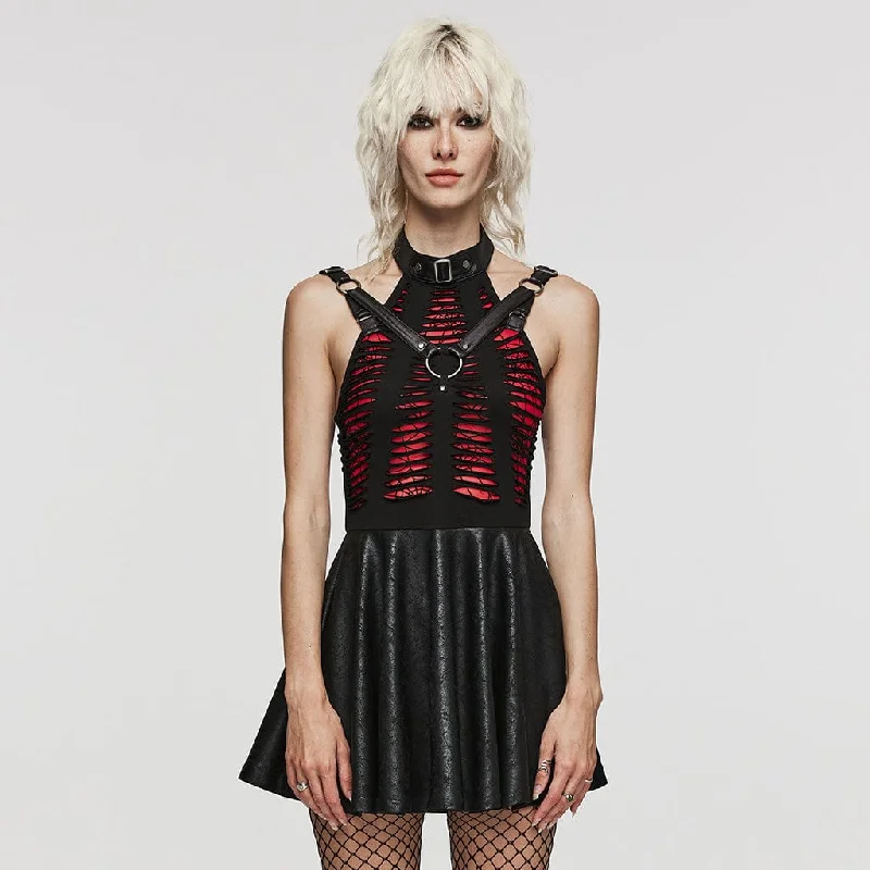 Women's Elegant Evening Outfit Women's Punk Mesh Splice Ripped Dress