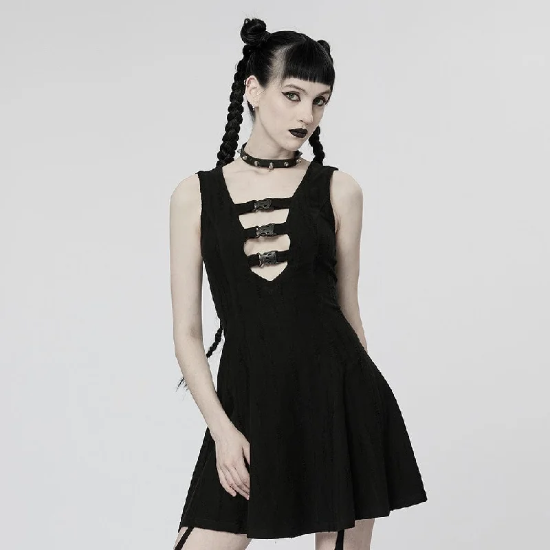 Women's Transitional Outfit Women's Punk Plunging Buckles Sleeveless Dress