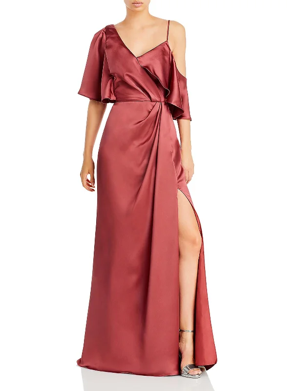 Women's Chic Outerwear Outfit Womens Satin Maxi Evening Dress