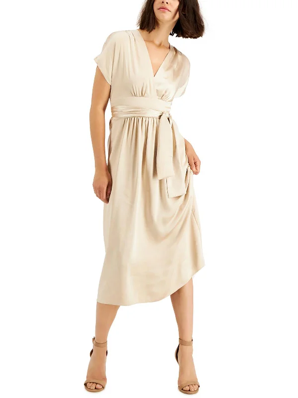 Women's Cozy Winter Attire Womens Satin Midi Fit & Flare Dress