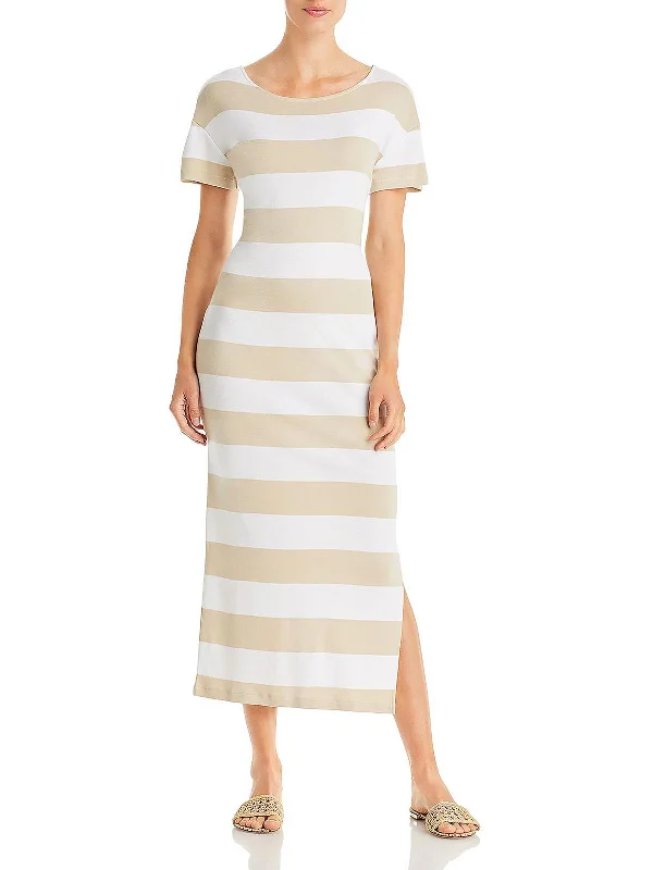 Women's Resort Garments Womens Striped Tea-Length T-Shirt Dress