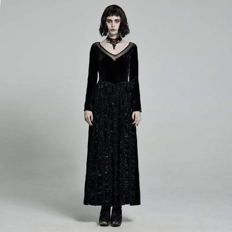 Women's Comfy Attire For Lounging Women's Victorian Gothic Flare Sleeved Velet Maxi Dresses