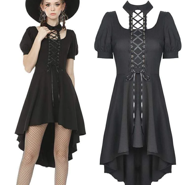 Women's Luxury Garments Women's Vintage Gothic High/Low Halterneck Black Little Dresses