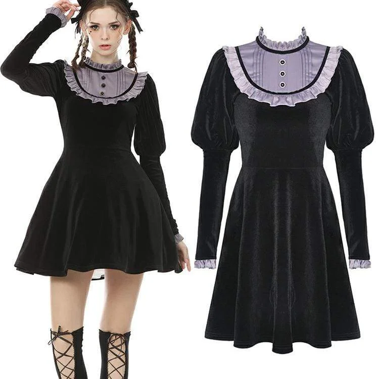 Women's Vacation Garments Women's Vintage Gothic Puff Sleeved Velet Doll Dresses