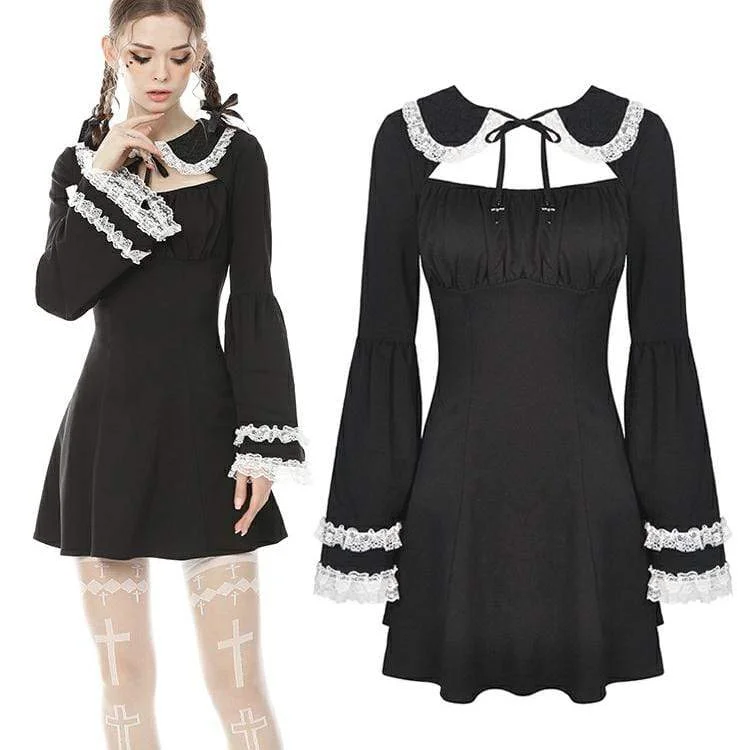 Timeless Women's Garments Women's Vintage Gothic Puff Sleeves Black Little Dresses Maid Dresses