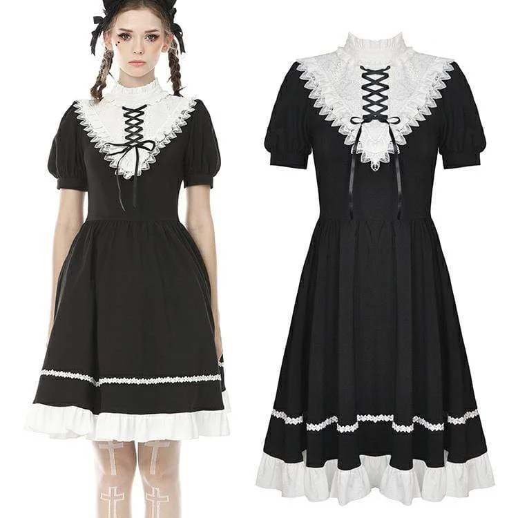 Women's Seasonal Garments Women's Vintage Gothic Stand Collar Lacing Ruffles Princess Dresses